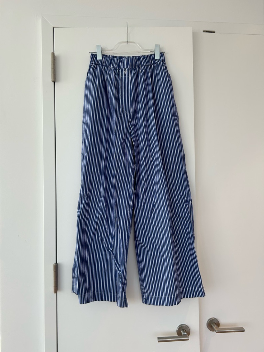 The Frankie Shop Blue & White Striped Wide-Leg Pants